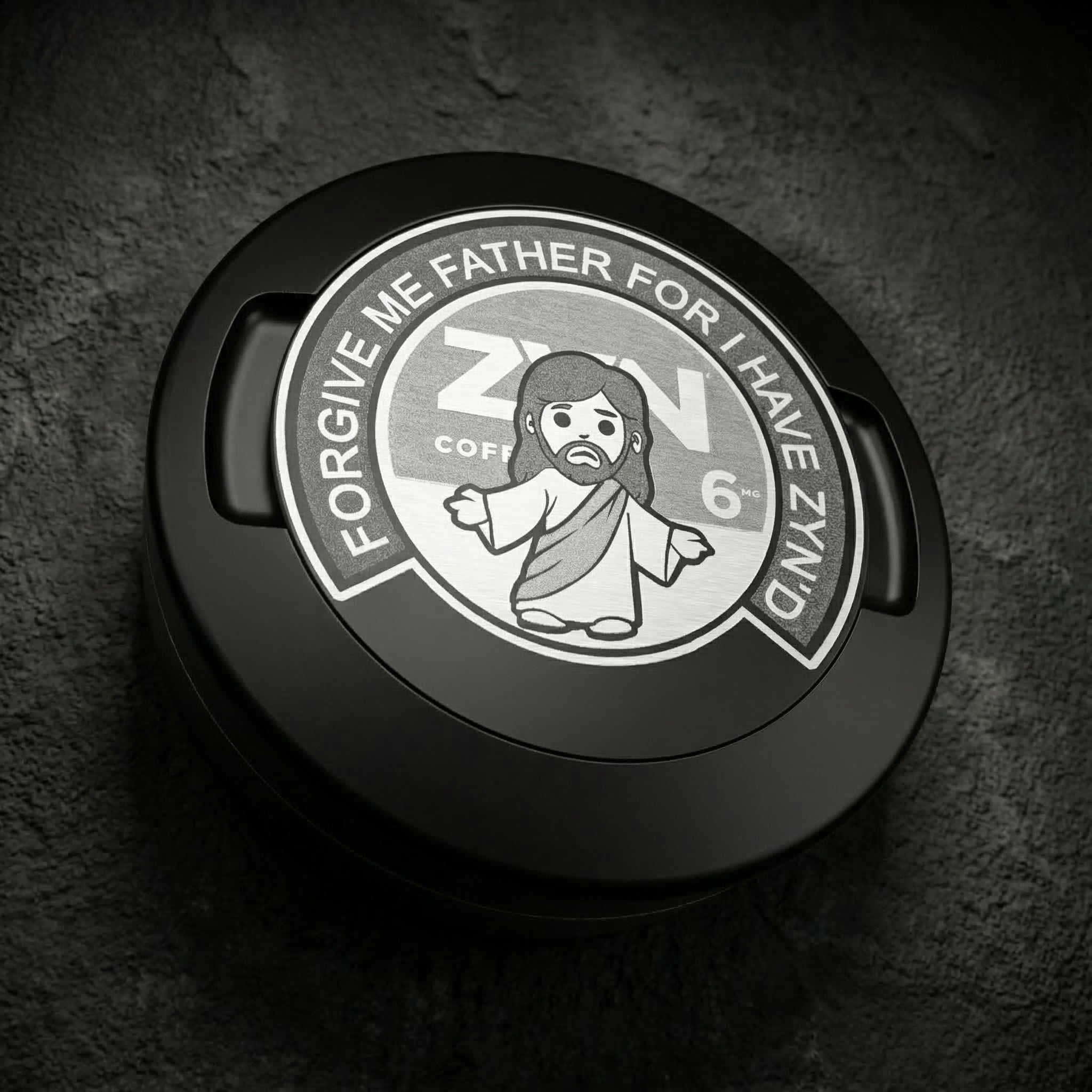 "Forgive Me Father" Laser Engraved Metal Nicotine Pouch Container | Aluminum Storage Can